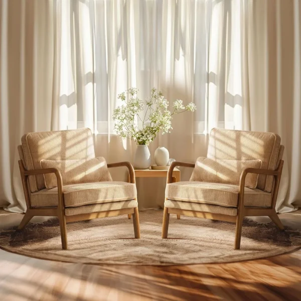 Upgraded Premium Corduroy Accent Chairs Set of 2,Upholstered Arm Chair,Solid Wood Comfy Reading Chair with Lumbar Pillow