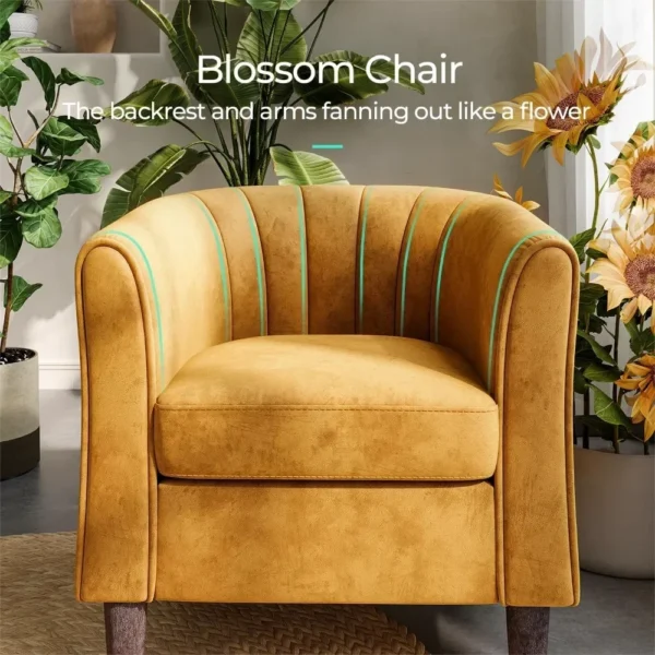 Velvet Accent Chair, Barrel Chair with , Modern Comfy Reading Chair Armchair for Living Room Study Room Office, Yellow - Image 4