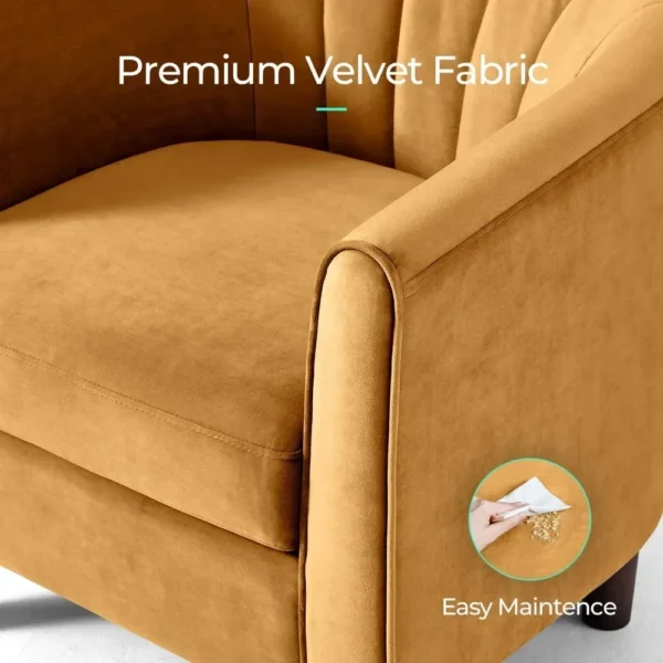 Velvet Accent Chair, Barrel Chair with , Modern Comfy Reading Chair Armchair for Living Room Study Room Office, Yellow - Image 3