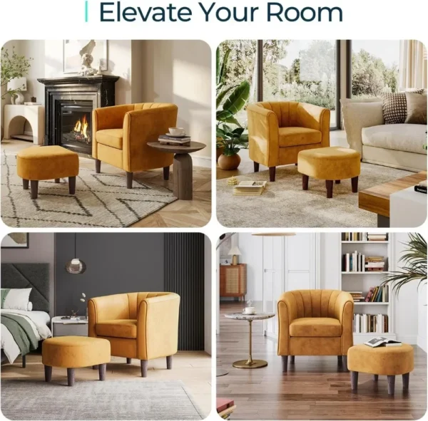 Velvet Accent Chair, Barrel Chair with , Modern Comfy Reading Chair Armchair for Living Room Study Room Office, Yellow - Image 6