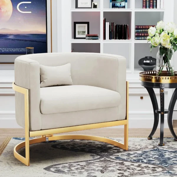 Velvet Accent Chair Modern Barrel Chair with Gold Legs Upholstered Armchair for Bedroom Living Room Sofa Chair Club Side Chairs - Image 4