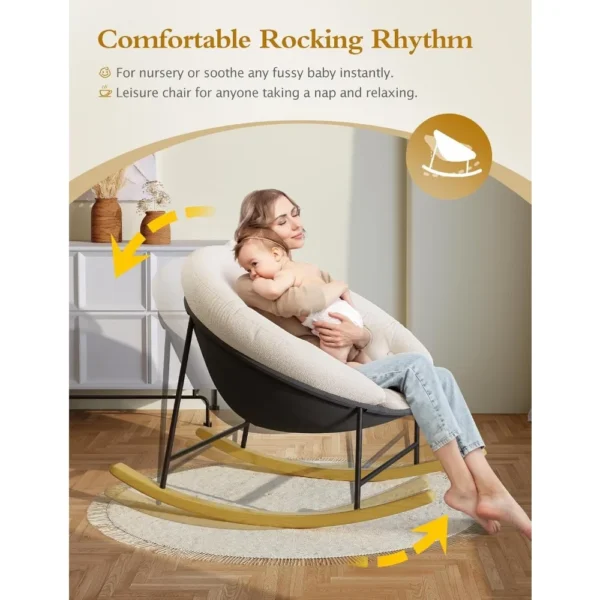 Rocking Chair Nursery, Modern Upholstered Nursery Rocking Chairs with Cozy Cushion, Comfy Glider Rocking Chair Indoor - Image 4