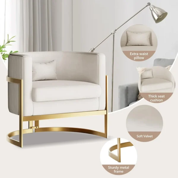 Velvet Accent Chair Modern Barrel Chair with Gold Legs Upholstered Armchair for Bedroom Living Room Sofa Chair Club Side Chairs - Image 3